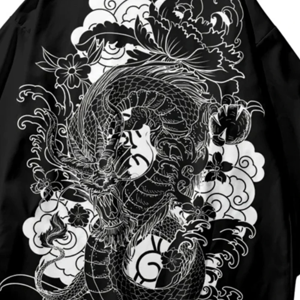 Свободный кардиган для мужчин и женщин хаори кимоно с принтом аниме дракона
