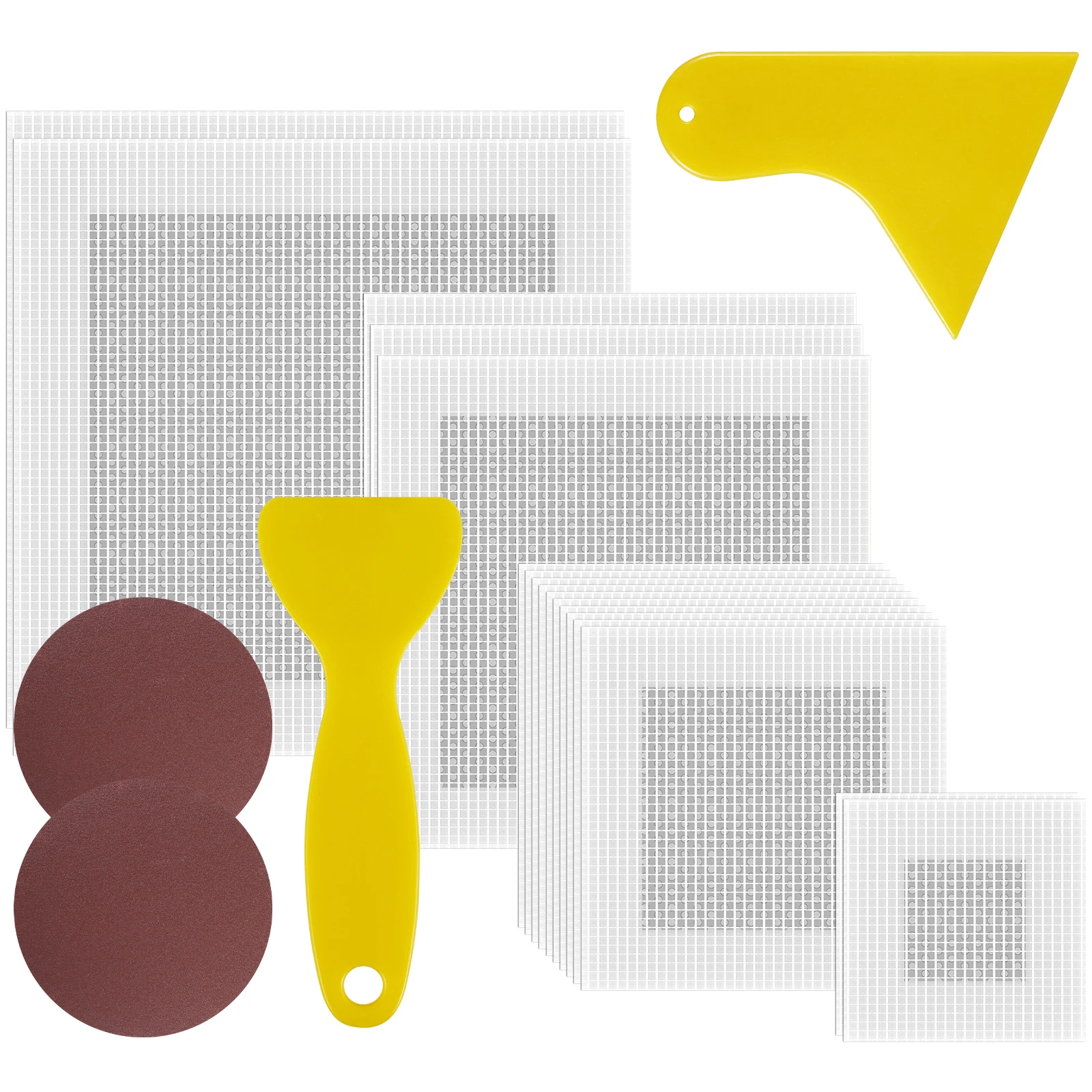 

Комплект для ремонта гипсокартона, 2/4/6/8 дюймов, стекловолоконная сетчатая наклейка с трещинами, самоклеящиеся патчи для ремонта стен со скребком, шлифовальная бумага, металл, 21 шт.