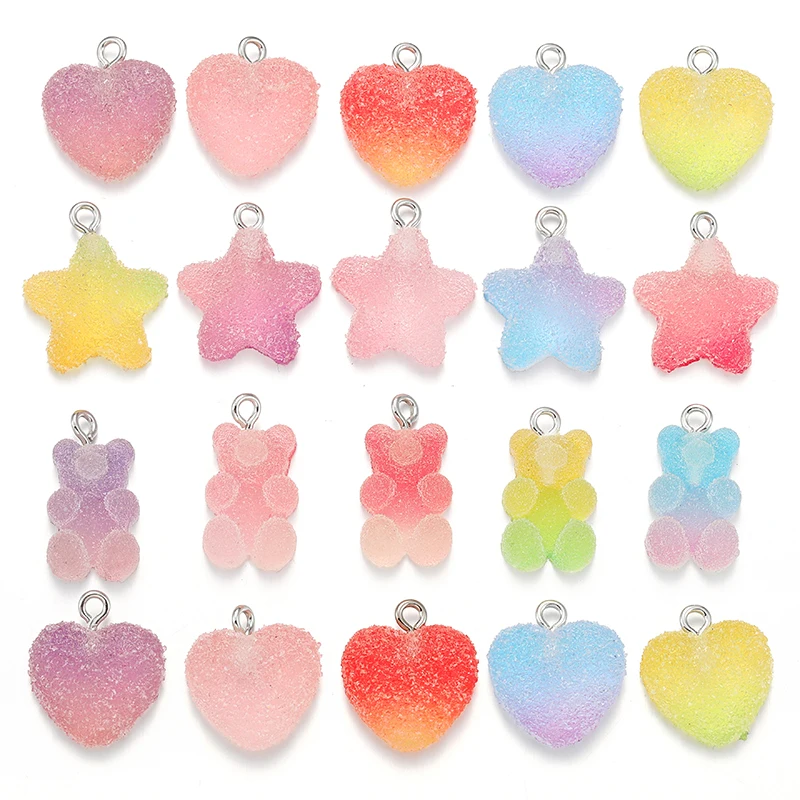 10 шт. красочные медведи звезды сердечки подвески смоляные кабошоны блестящие