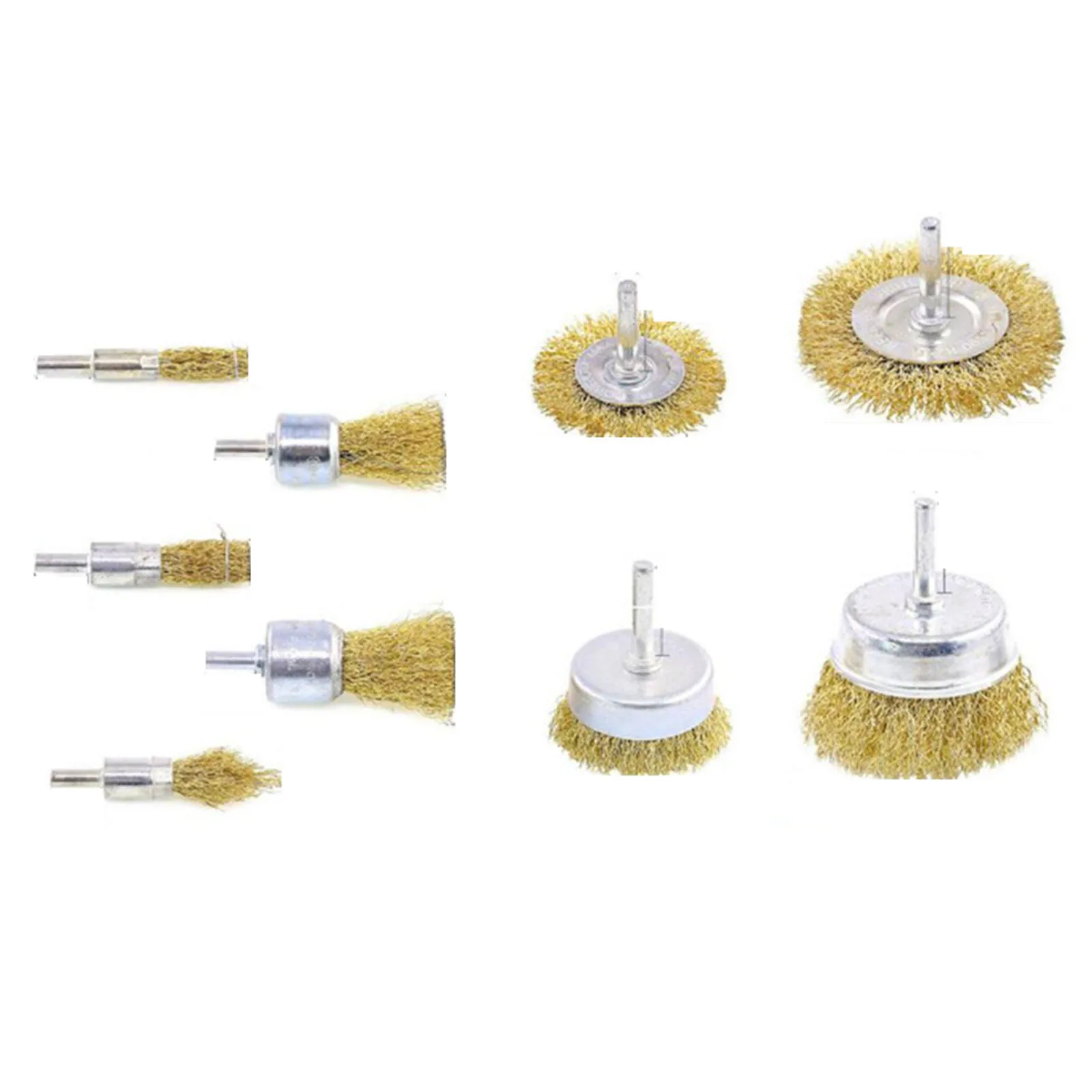 

9pcs Polishing Brush Wire Brush Drill Wheel Rust Removal Stainless Steel 10-75mm 6mm Shank Connecting Rod Copper