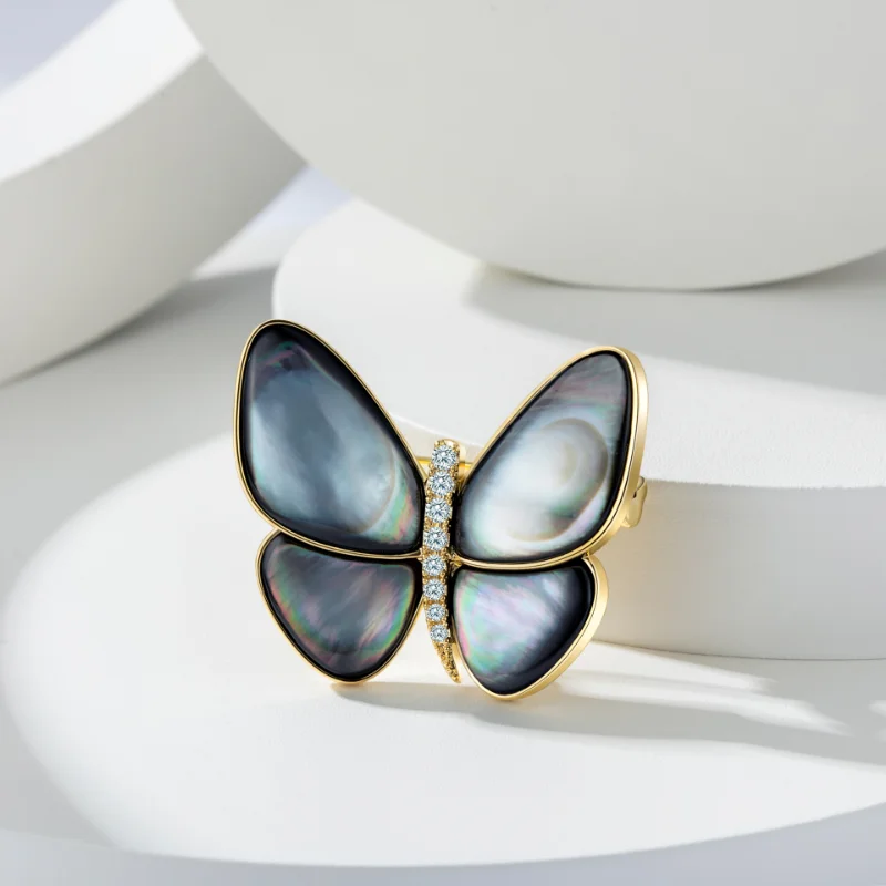 New Copy Shell Crystal Butterfly Brooches for Women Charm Gold Color Brooch Pins Party Wedding Clothing Accessories Jewelry Gift