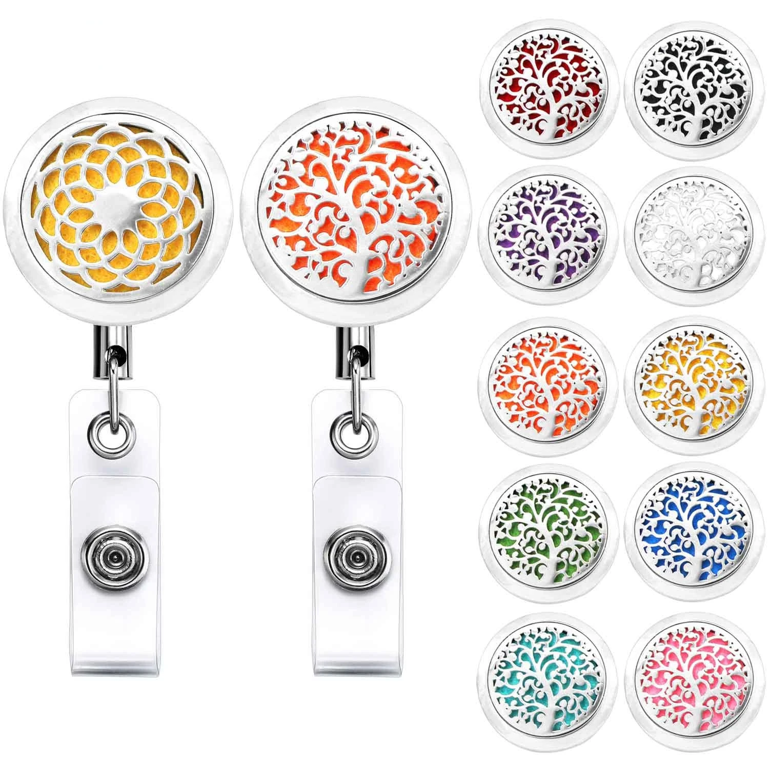 2 Sets Retractable Badge Reel Holder with Alligator Clip Essential Oil Diffuser for Aromatherapy Nurse Doctor Teacher