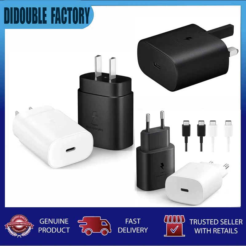 

EU US UK Original For Samsung Super Fast Charger 25W Power Adapter EP-TA800 For Galaxy A51 A53 A33 A52 A32 F52 S22 S21 S20 S10