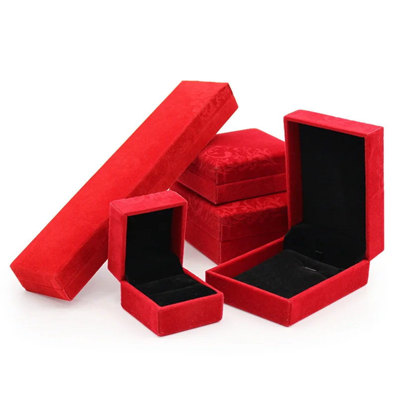 

Velvet Embossed Red Femal Bracelet Jewelry Display Box For Wedding Ring Earring Pendent Storage Showcase Jewellery Organizers