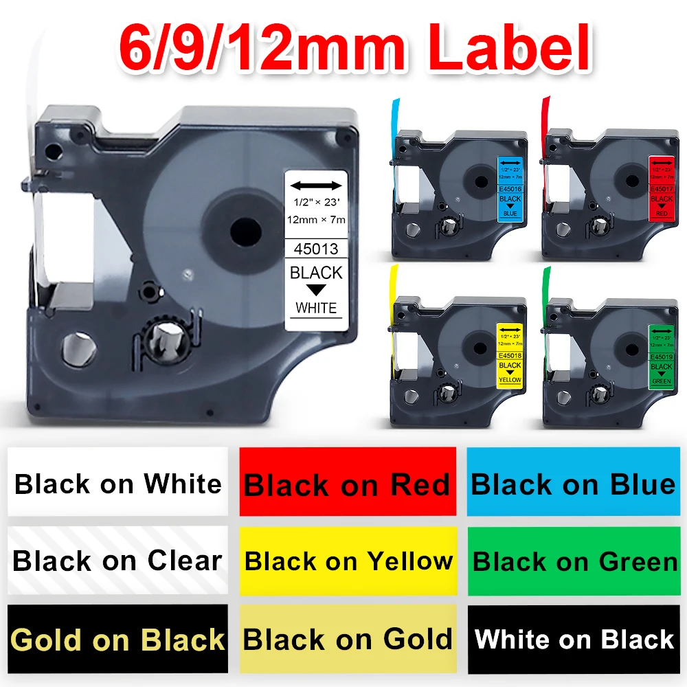 

Ярлык, совместимый с Dymo D1 45013 45013 45010 6/9/12 мм лента для маркировки 45018 43613 для Dymo LabelManager 40913 160 280 210D 260, 1 шт.