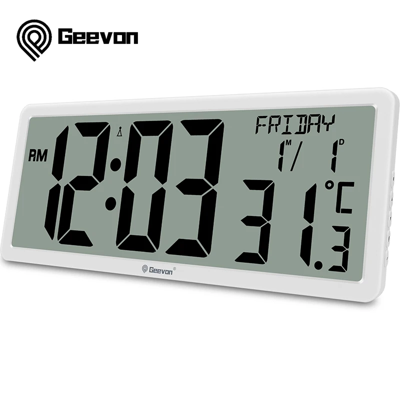 Geevon 14.3" Atomic Clocks Auto-Set Large Digital Atomic Wall Clock with Temperature Date 4.4" Jumbo Digits for Home Office