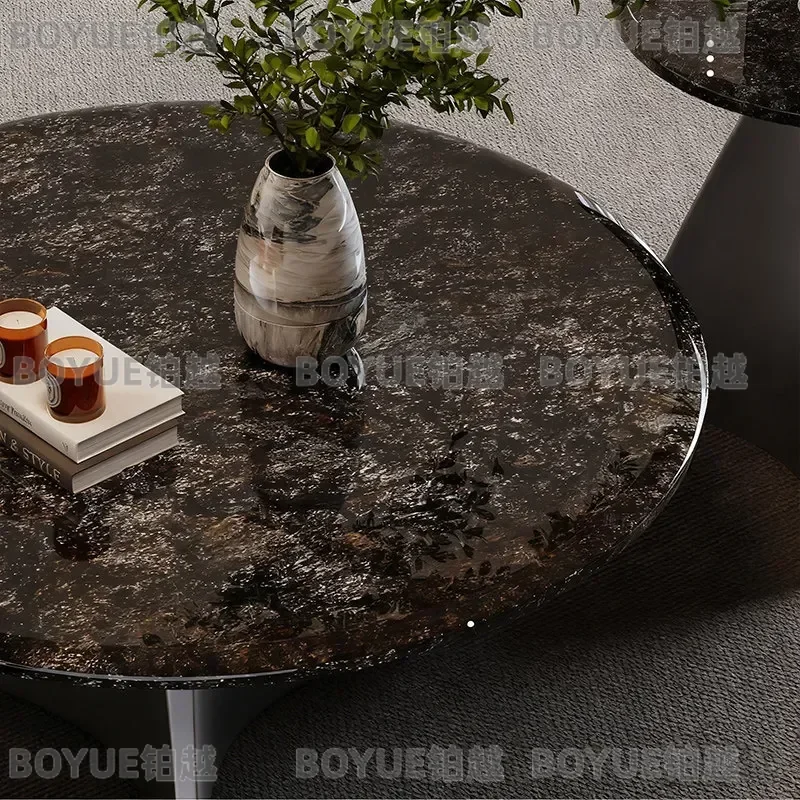 Фото Итальянский минималистичный кофейный столик из платинового мрамора с алмазной огранкой, для гостиной, в стиле легкой роскоши, для небольшой квартиры, комбинированный приставной столик №3