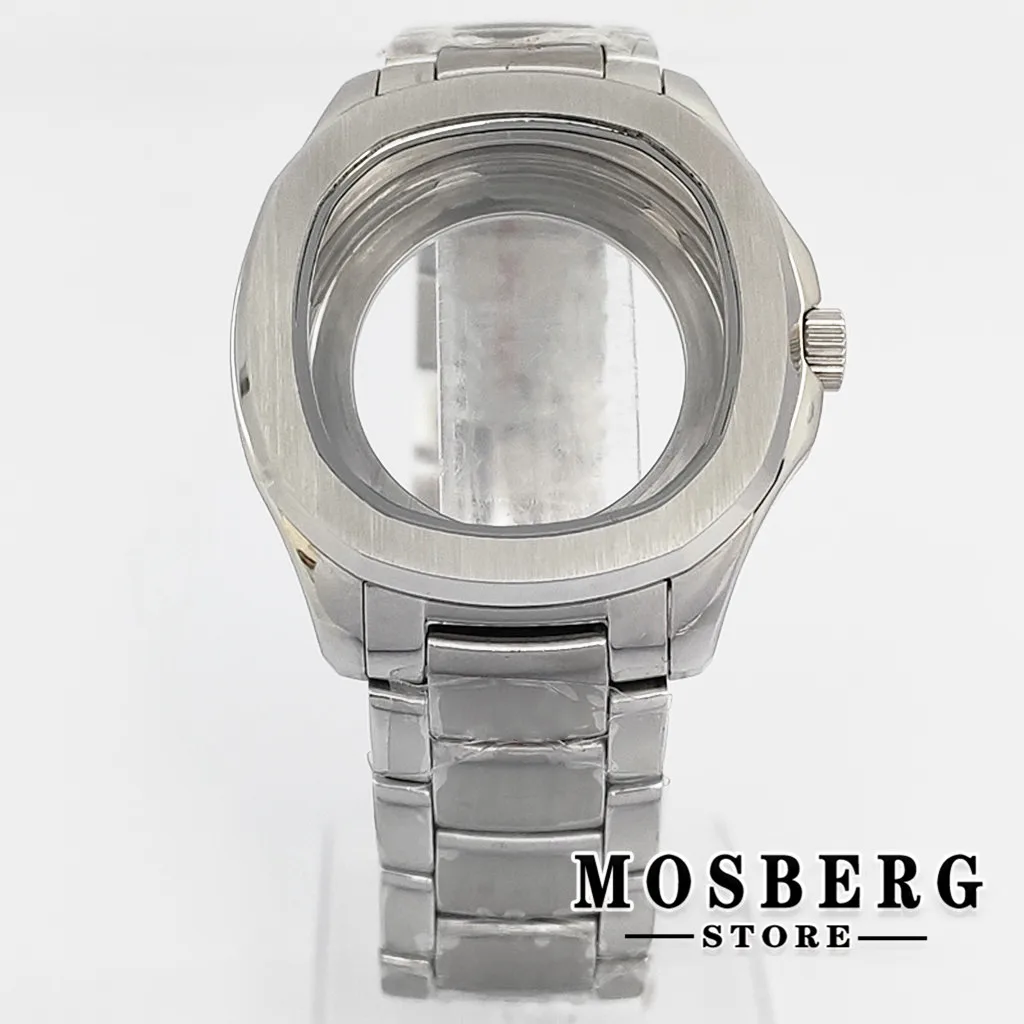 40mm Silver Watch Case With Strap Solid Stainless Steel For NH35 NH36 ETA2824 PT5000 ST2130 Automatic Movement Accessories Parts