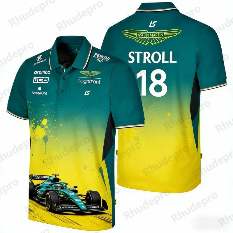 Фото Футболка-поло Aston Martin Team Alonso 14 F1 Racing: дышащая повседневная спортивная рубашка для фанатов, для ежедневной носки №5