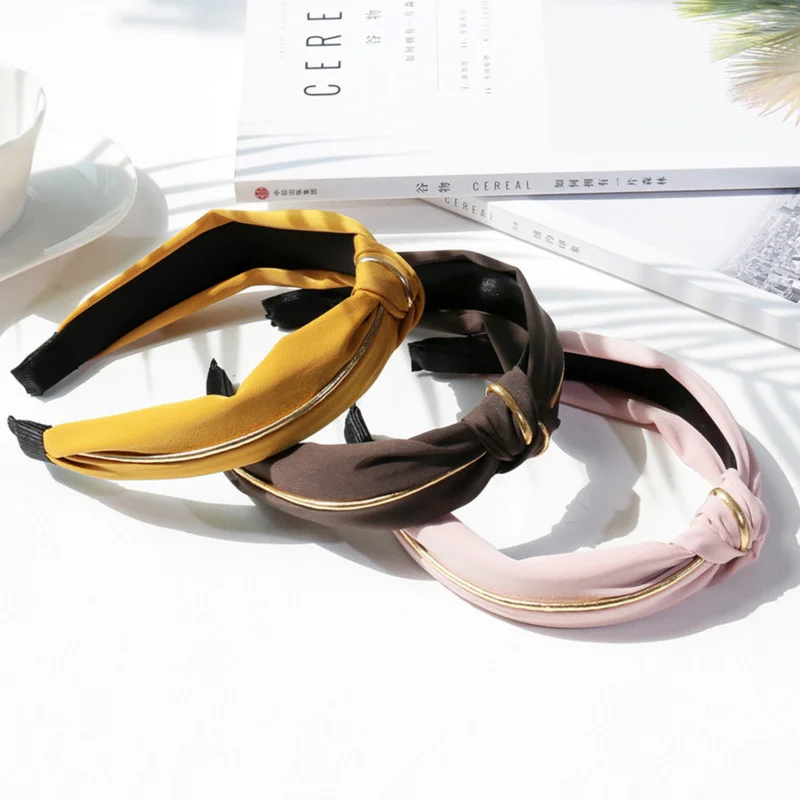 

Korean Solid Color Hairbands For Women Hair Accessories Fashion Grace Knotted Gold Edge Headbands Girls Wash Face Sport Headwear