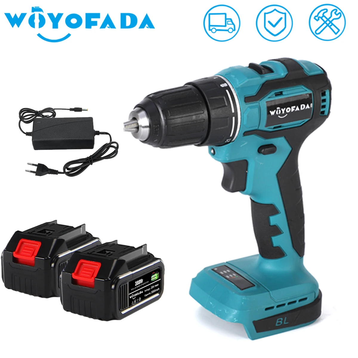 

WOYOFADA 18V Brushless Electric Drill Cordless Screwdriver 21+2 Torque Settings Electric Screwdriver Drill for Makita 18V
