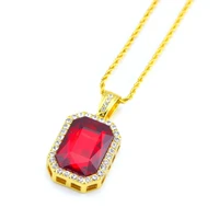red crystal square cut big men pendant chain roe necklace 18k yellow gold filled classic male jewelry hip hop street style