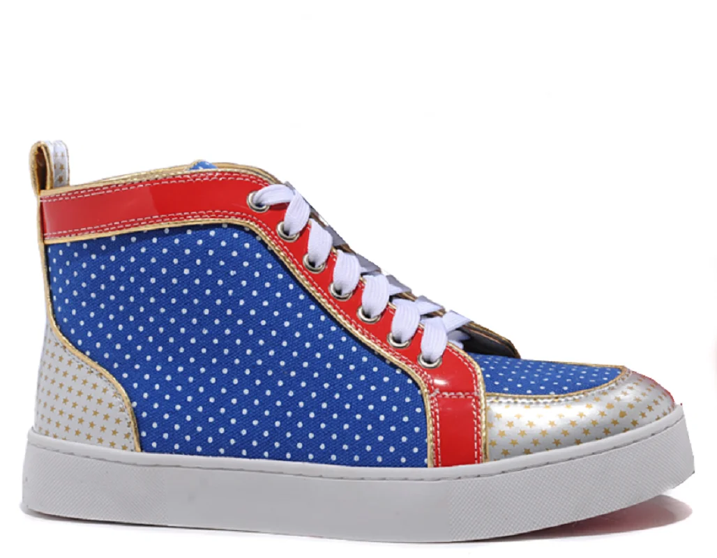 

Fashion Casual Shoes Blue Cloth Flat Nail High Top Lace Up Flat Shoes Sports Red Soles Lefu Shoes Men's Shoes