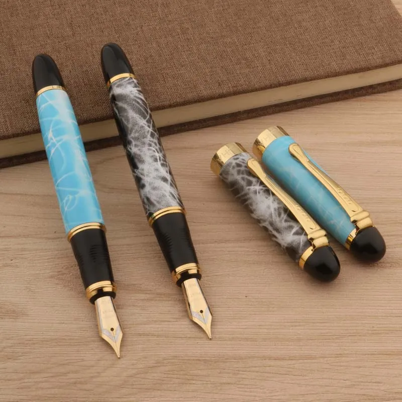 

Metal Fountain Pen Ink Pens Blue Marble Iridium Nib Posture Correction Business Stationery Office Supplies Pens