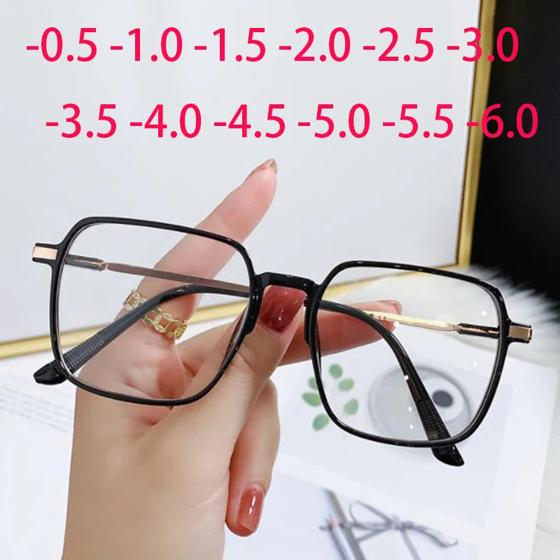 

New Big Square Frame Finished Myopia Glasses Women Optical Eyeglasses Nearsighted-1.0 -1.5 -2.0 -2.5 -3.0 -3.5 To -6.0