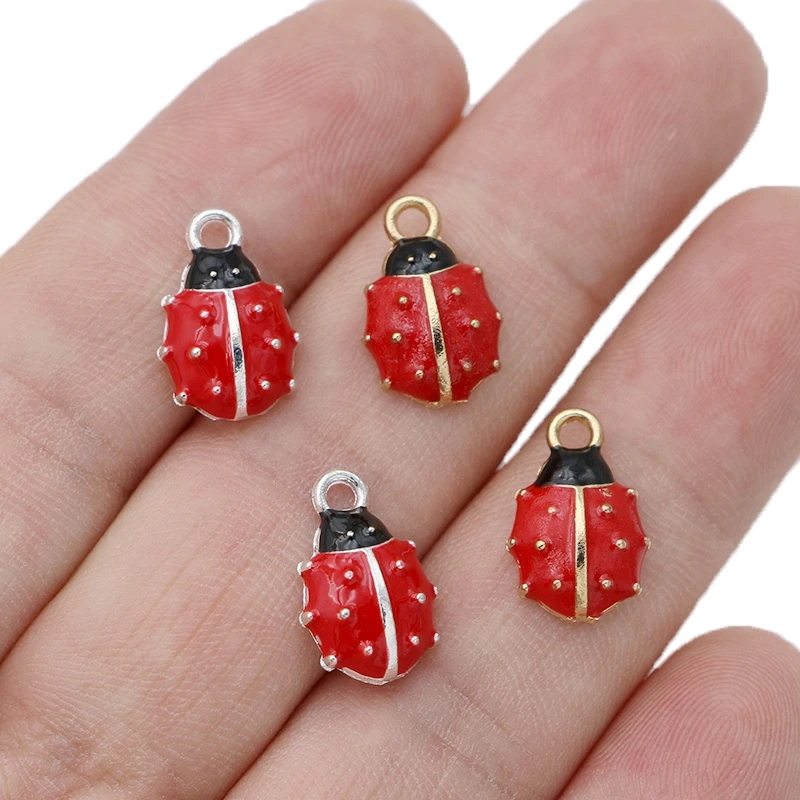 

10 шт. позолоченная Красная эмаль Божья коровка Очаровательная подвеска для изготовления ювелирных изделий браслет ожерелье аксессуары для...