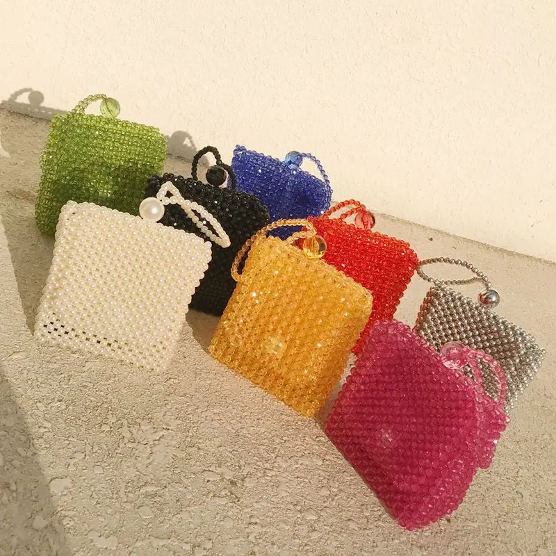 

Mini Retro Ladies Handbag Evening Clutch Bag Clear Handmade Crystal Beaded Woven Crossbags Bride Clutch Bag Purses and Handbags