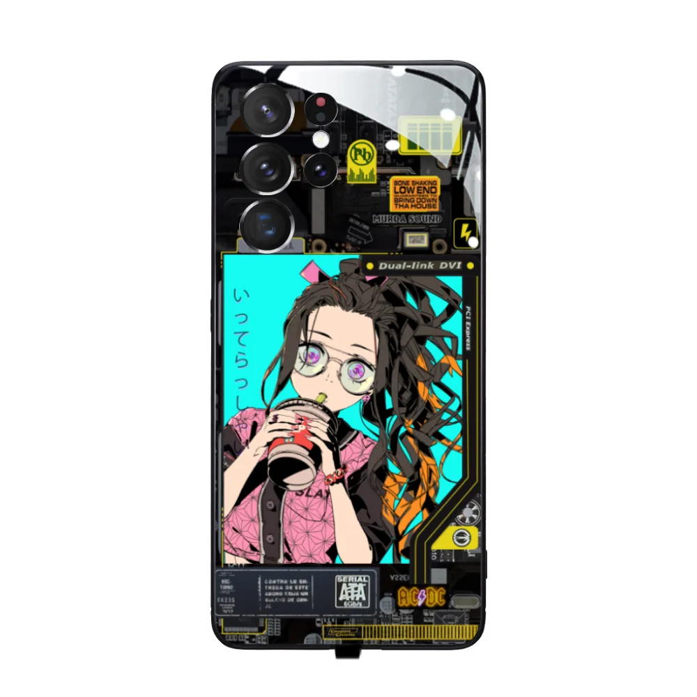 

Cartoon Girl Anime Luminous Smart Phone Case For Samsung Galaxy S20 S21 S22 Ultra NOTE10 Acoustic Control Demon Slayer Cover