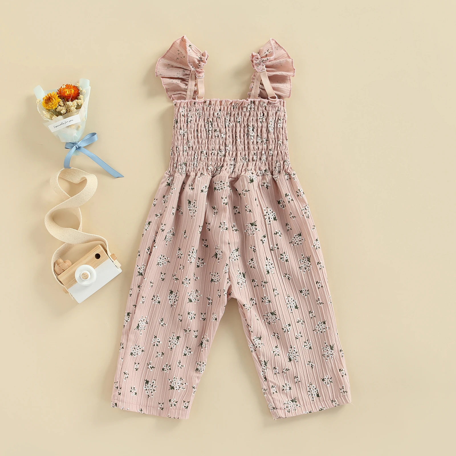 Комбинезон детский с цветочным принтом квадратным вырезом |