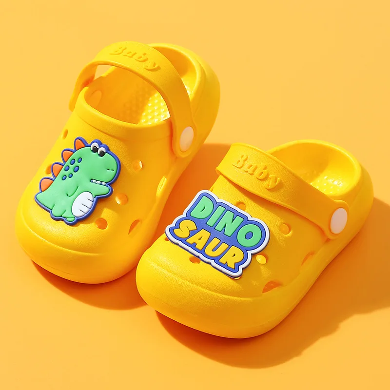 

Kids Yellow Dinosaur PVC Slippers Hole Shoes Boys Beach Sandals Girls Home Slippers Childrens Baby Garden Shoes Heel Wrap Summer