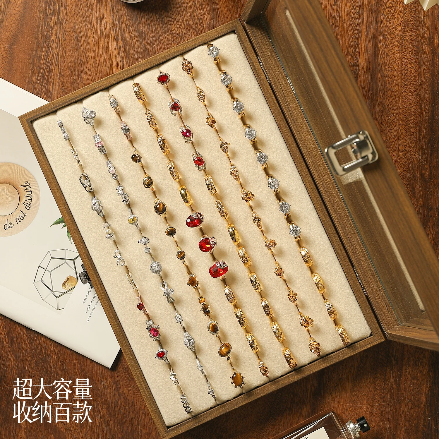 Фото Wooden Premium Jewelry Box Organizer with Display Stand, Multi-Compartment Large Capacity Storage for Rings Earrings Jewelry №3