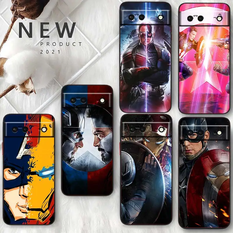 

Hot Marvel Captain America Phone Case For Google Pixel 7 6 Pro 6A 5A 5 4 4A XL 5G Soft Silicone Fundas Coque Capa Black Cover