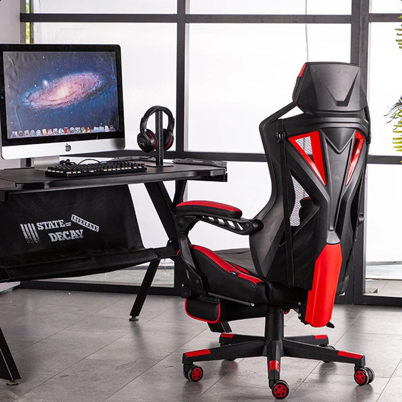 

Leather Gaming Chair Office Chairs With Footrest Ergonomic Computer Game Office Chairs For Internet Household Reclining Swivel