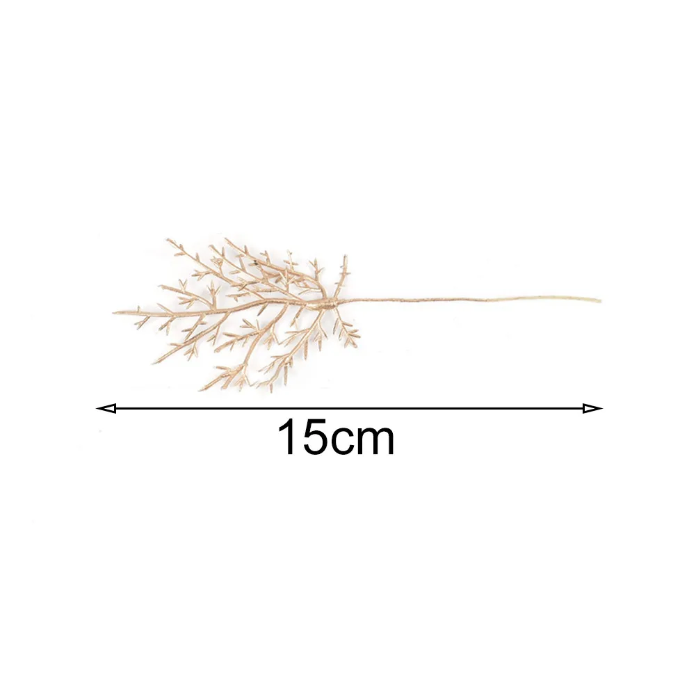 

10pcs/Bundle Artificial Flower Fake Pine Leaves Branch Grass Xmas Wedding Wreath Decor 15cm Gold Silver Vase Decorative Plants