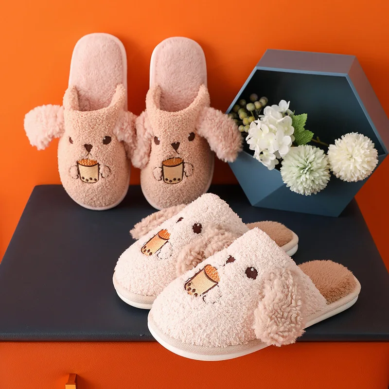 Home slippers women's plush cotton slippers women's warm anti-slip couple slippers wear-resistant Personalized deodorization