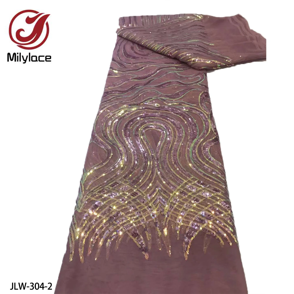 

New African Laces Fabrics High Quality Sequins French Tulle Laces Fabric Nigerian Lace Fabric for Wedding JLW-304