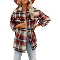 2022 autumn and winter european beauty dress long sleeved lapel loose plaid temperament single breasted thick woolen coat