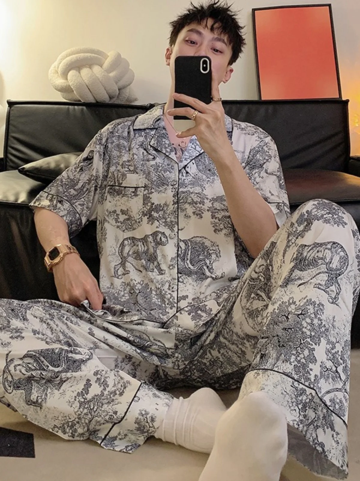 Мужская Летняя тонкая крутая Новинка 2024 брюки с коротким рукавом чернильный