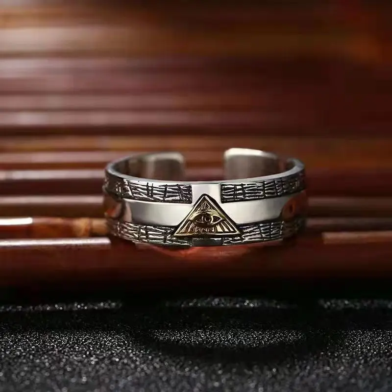 

New 2023 Vintage God's Eye Ring Ancient Egypt Triangle Tower Opening Ring Banquet Jewelry Accessories Gift
