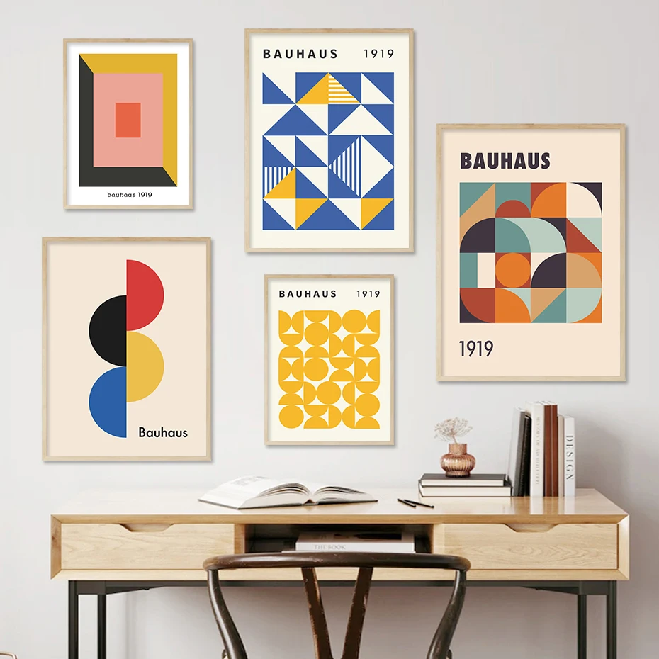 

Mid Century Modern Bauhaus Abstract Geometry Exhibition Canvas PaintingPosters Wall Art Pictures Prints Living Room Home Decor