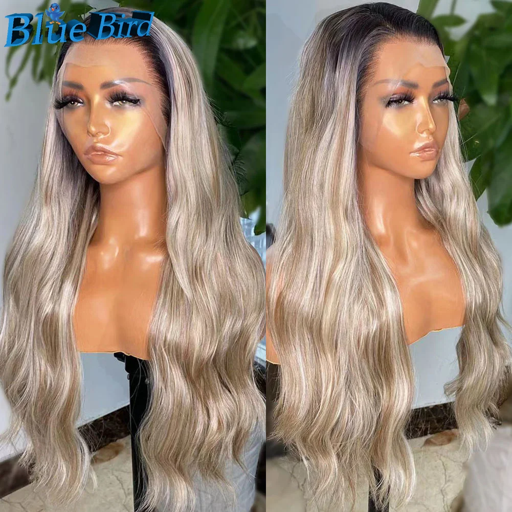 BlueBird Ombre Highlights13X4 Long Futura Synthetic Lace Front Wig Pre Plucked Water Wave Glueless Half Hand Tied Wigs for Women