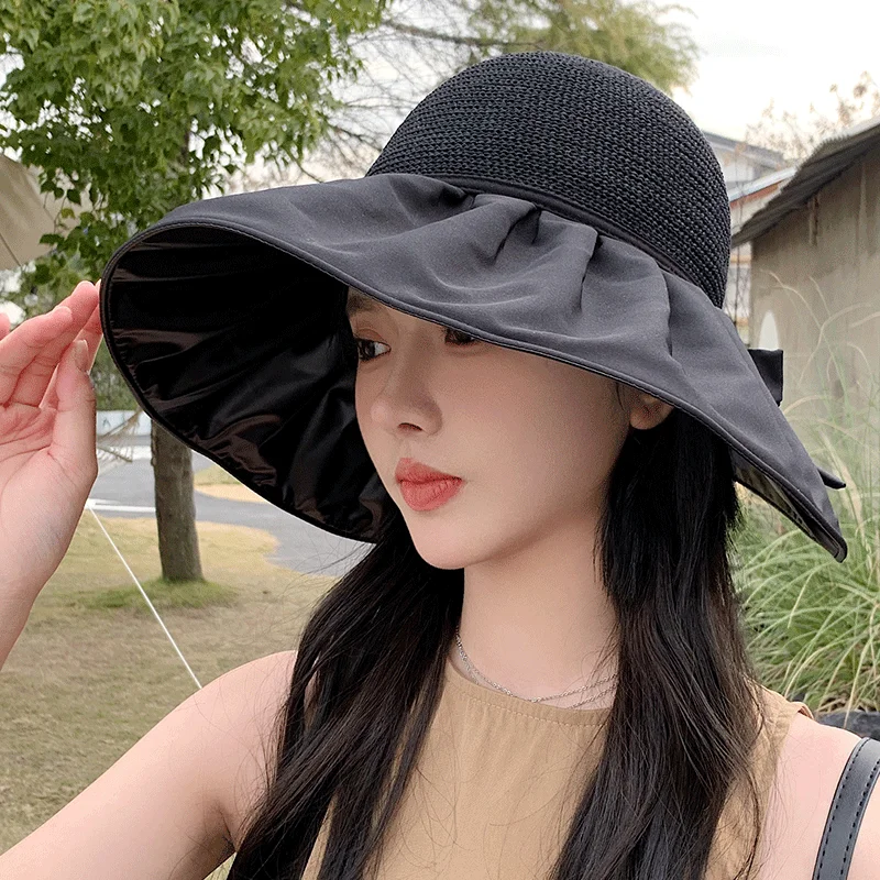 

New Women Spring Summer Beach Travel Panama Straw Hat Seaside Big Brim Sunshade Bucket Hat Foldable Fashion Cool Fisherman Cap