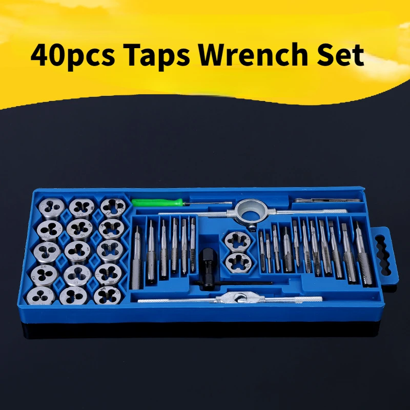 

40Pcs Hand Tools Die Set 1/16-1/2 Inch Metric Alloy Wrench Screw Toolbox M3-M12 Screw Thread Metric Taps Wrench Dies DIY Kit