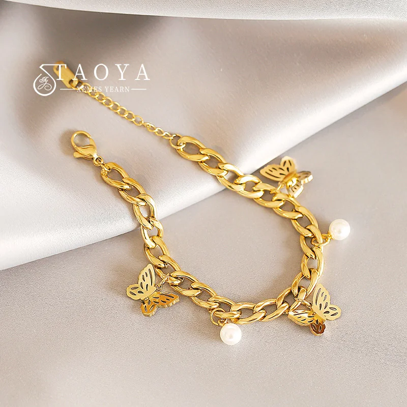 

European and American Vintage Heavy Industry Woven Butterfly Pendant Bracelets 2022 Fashion Jewelry Wrist Accessories For Womens