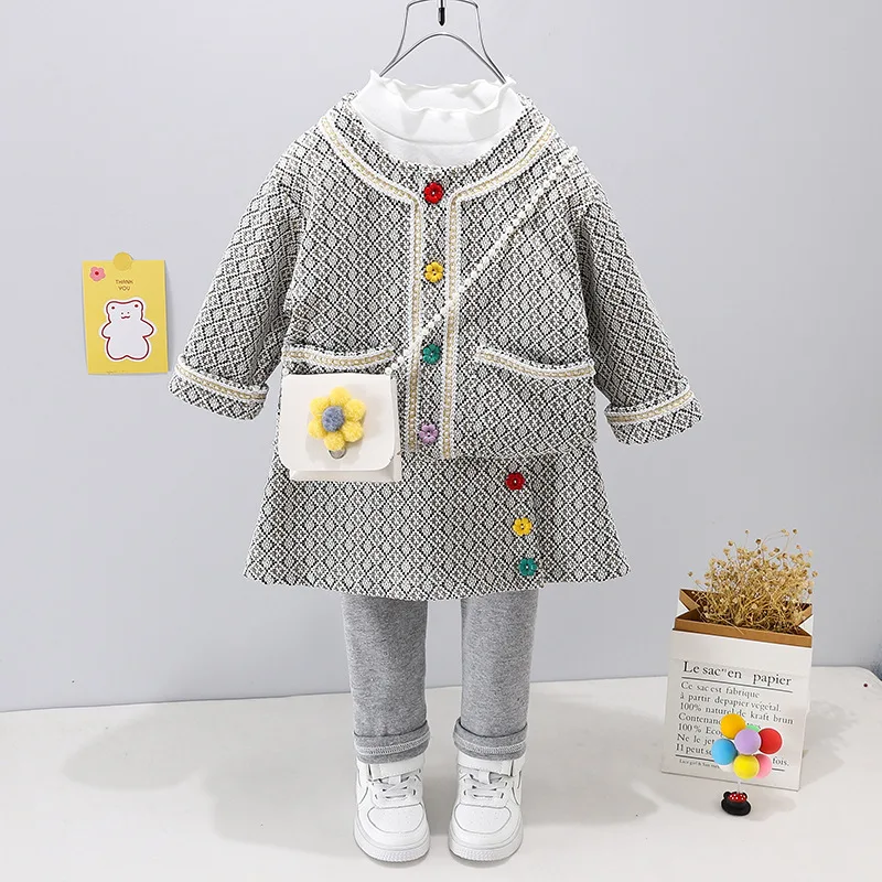 

Girls Clothing Sets Spring Autumn 1 To 5 Years Children Jacket Skirt Pants Bag 3pcs Tracksuits For Baby Party Suit Kids Outfits