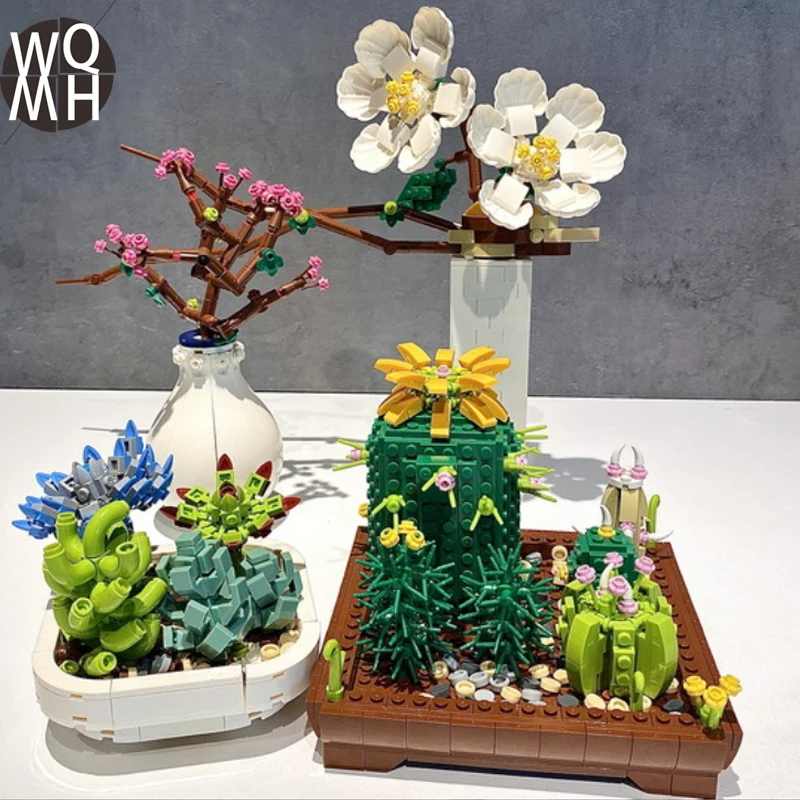 

MOC Bouquet Building Blocks Pink Cherry Blossom Plant Model Succulent Potted Flowers Assembled Bricks Girl Gifts Children's Toys