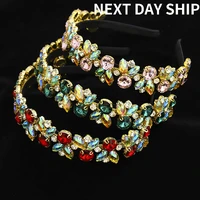 5 colors new crystal color baroque wide side jeweled headband for women hair accessori hair band headdress shiny diamond gift