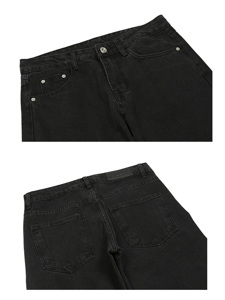 American Street Clothing Zipper Design Black Jeans Loose Straight Bar Wild Zipper Design Feel Casual Pants Hiphop Trousers MEN