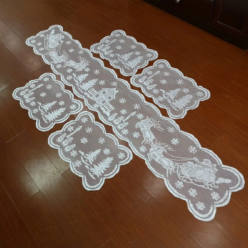 

White Christmas Tree Snowman Santa Lace Table Runner Snowflake Table Cover For Home Tablecloth Birthday Wedding Xmas Party Decor