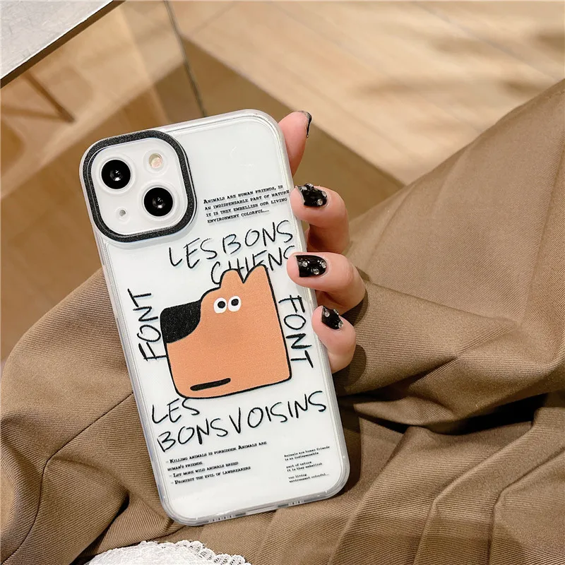 

Cool Fashion Dog Phone Case For Iphone Tansparent TPU Telephone Wire Phone Case For iphone 13 12 11 X Camera Shadow Phone Case