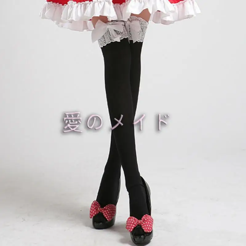 

Lolita Cosplay Accessories Woman Daily Long Socks Black Long Stockings White Bowknot Lace Tighs Girl Sweet Princess Cosplay