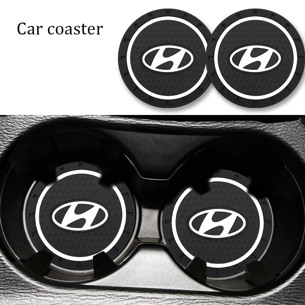 

1 / 2pcs For Hyundai Car Coaster Auto Water Cup Slot Decorate Accessories Case Santa Fe Sonata Solaris Azera Creta I30 Ix25 IX35