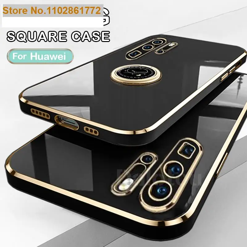 

Plating Square Ring Holder Case For Huawei P30 P50 Pro P40 P20 Lite Mate 20 30 Honor 10i 8X 50 20 Y9 2019 P Smart 2021 Z Cover