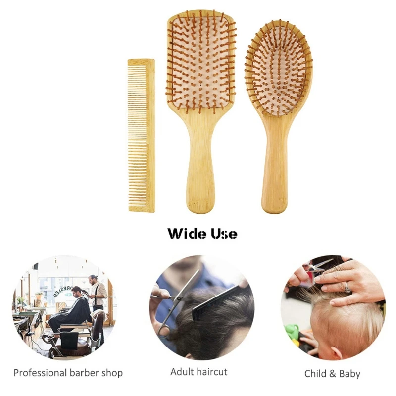 

2Pcs Bamboo Hair Combs Set Detangling Hairbrush for Women Men Reduce Frizz Massage Scalp Drop Shipping