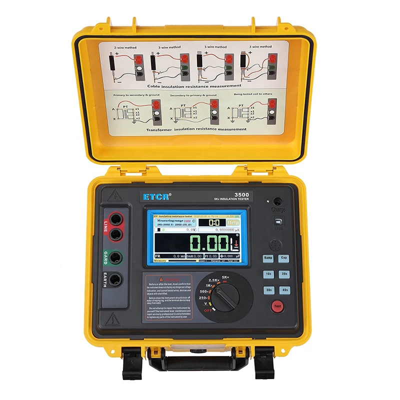 

High Voltage Megger Meter Insulation Resistance Tester with 5KV 2Tohm 5mA