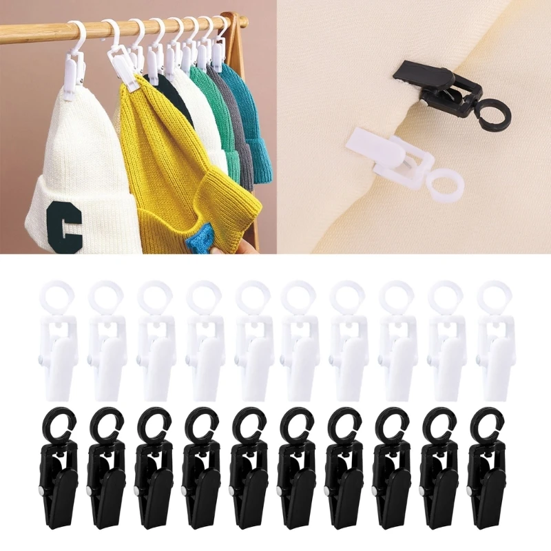 

10 Pcs Laundry Hooks Clip Plastic Rotatable Hanging Towel Clips Strong Clips for Wardrobe Boot Hat Curtain Socks Sheets